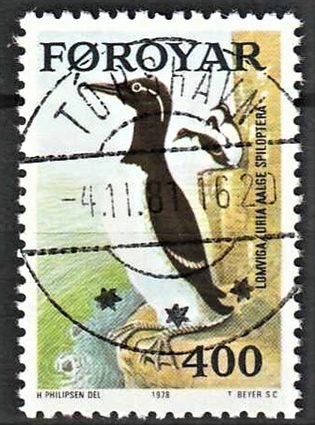 FRIMÆRKER FÆRØERNE | 1978 | AFA 32 | Færøske fugle - 400 øre flerfarvet - Lux Stemplet